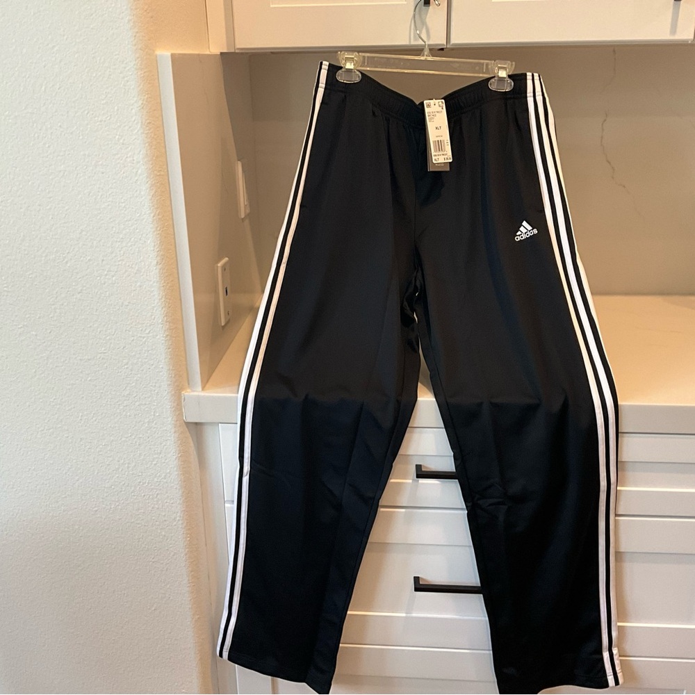NWT MENS ADIDAS 3S R TRICOT PANT. BLACK WITH WHITE STRIPES. SIZE XLT